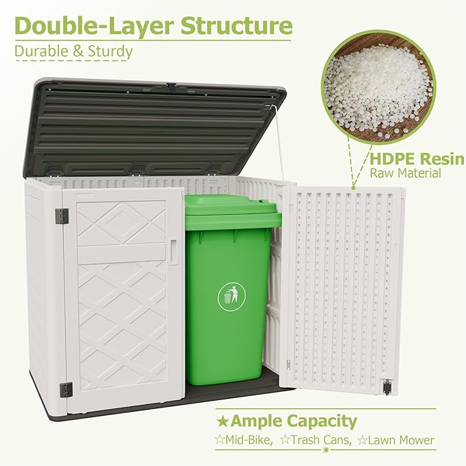 HOMSPARK Storage Shed Weather Resistance, Multi-Purpose Outdoor Storage Cabinet for Backyards and Patios, Horizontal Storage Shed for Lawnmower, Patio Accessories (Off-White, Large - 48 cu.ft)-VerdiqueGarden