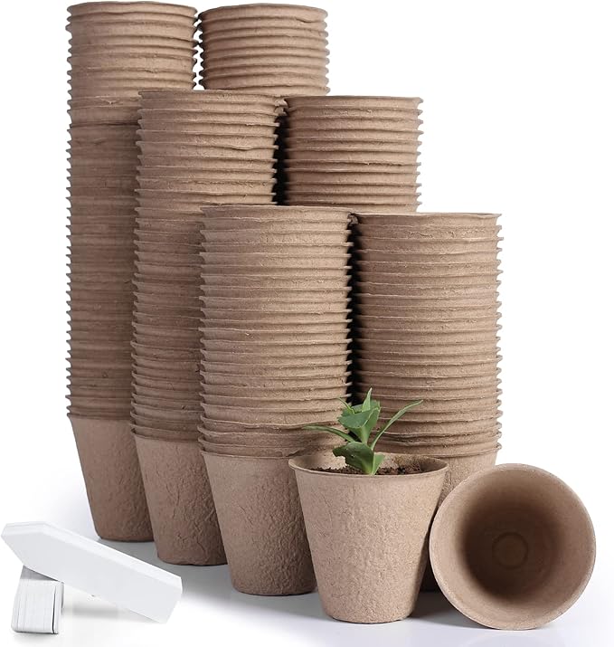 JERIA 200-Pack 3.15 Inch Peat Pots for Seedling with 200 Pcs Plant Labels,Outdoor Garden Germination Nursery Pots,Biodegradable Seed Starter Pots Kits-VerdiqueGarden