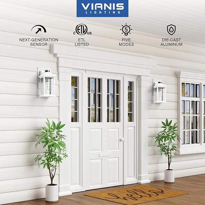 VIANIS Large Adjustable Sensitivity Motion Sensor Exterior Porch Lights, White Dusk to Dawn Outdoor Lighting, Anti-Rust Waterproof Front Porch Light for Garage, Front Door-VerdiqueGarden