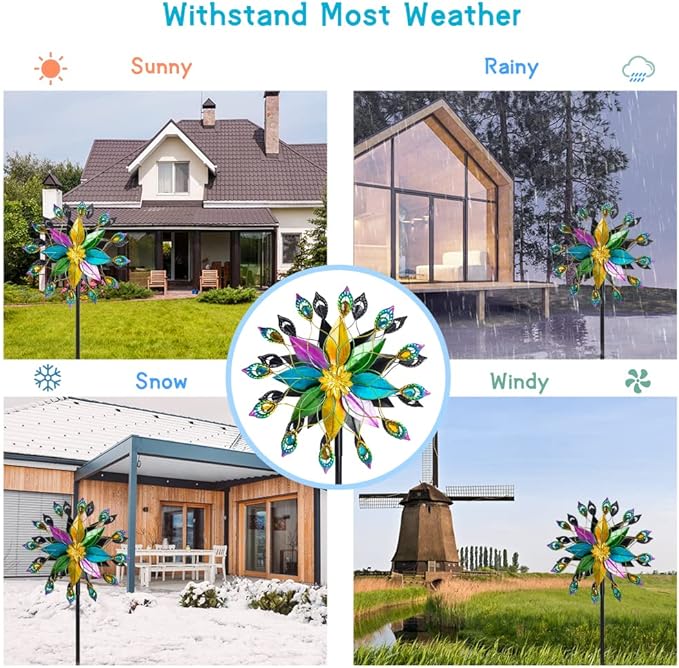 DREAMYSOUL Outdoor 360 Degree Wind Spinner, Metal Wind Spinners for Yard and Garden Large Wind Sculpture Garden Decor (66 * 16 Inches)-VerdiqueGarden