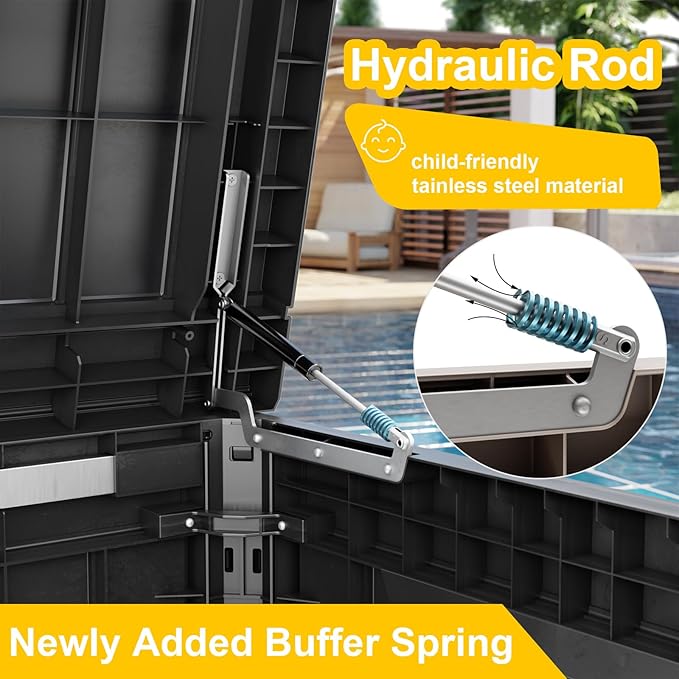 Deck Box - 230 Gallon Large Outdoor Storage box,Waterproof Patio Furniture and Storage Deck - Lockable and UV Resistant, Perfect for Pool and Outdoor Use, Weatherproof Resin, Lockable (Black) -VerdiqueGarden