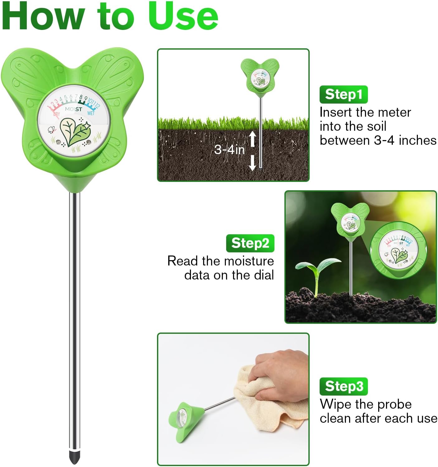 UNIWA Soil Moisture Meter, Plant Water Meter for House Plants and Indoor Potted Plants, Soil Moisture Monitor for Garden, Farm, and Lawn Plant Care, No Battery Needed- 2pack-VerdiqueGarden