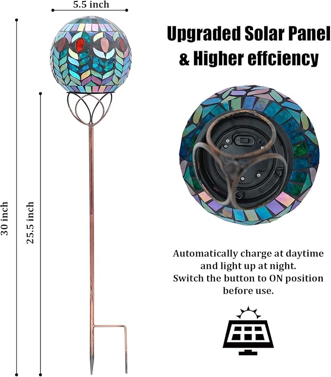 VCUTEKA Solar Outdoor Lights Garden Decor Mosaic Solar Garden Lights Waterproof Glass Ball LED Pathway Stake Light for Landscape Lawn Patio Yard Decoration 6 inch, Colorful-VerdiqueGarden