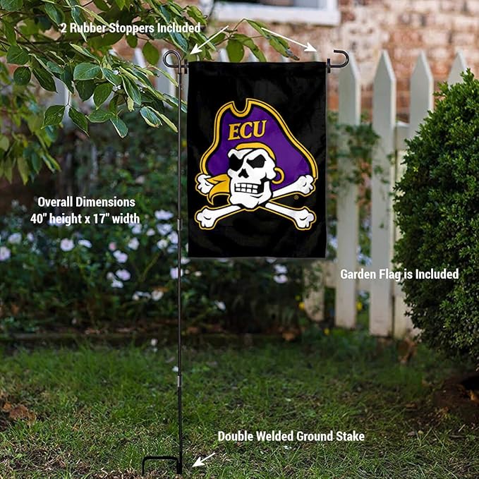 College Flags & Banners Co. East Carolina Pirates Garden Flag with Pole Stand Holder-VerdiqueGarden