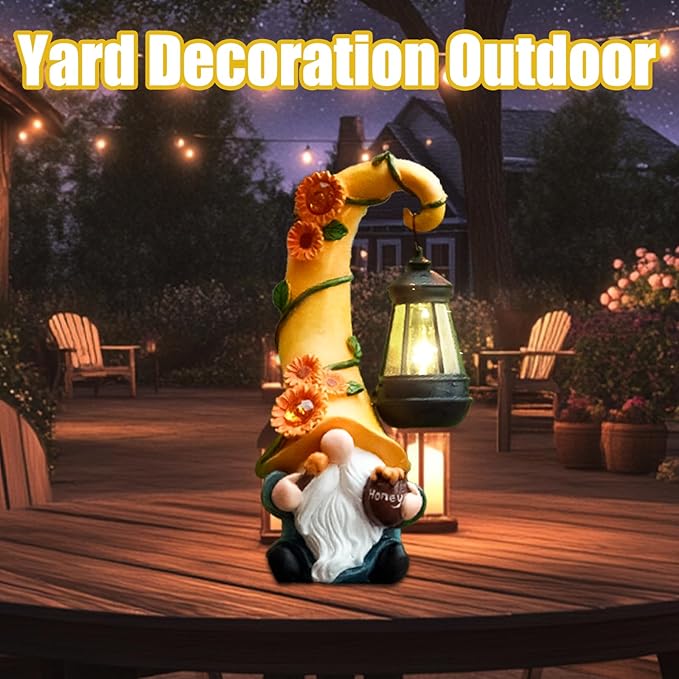 Twinbling12 Solar Sunflower Gnome Garden Statues Honey Bee jar Decor with LED Lantern Outdoor Summer Gnomes Decorations Patio Yard Balcony Art Gifts for Women Mom Grandma-VerdiqueGarden