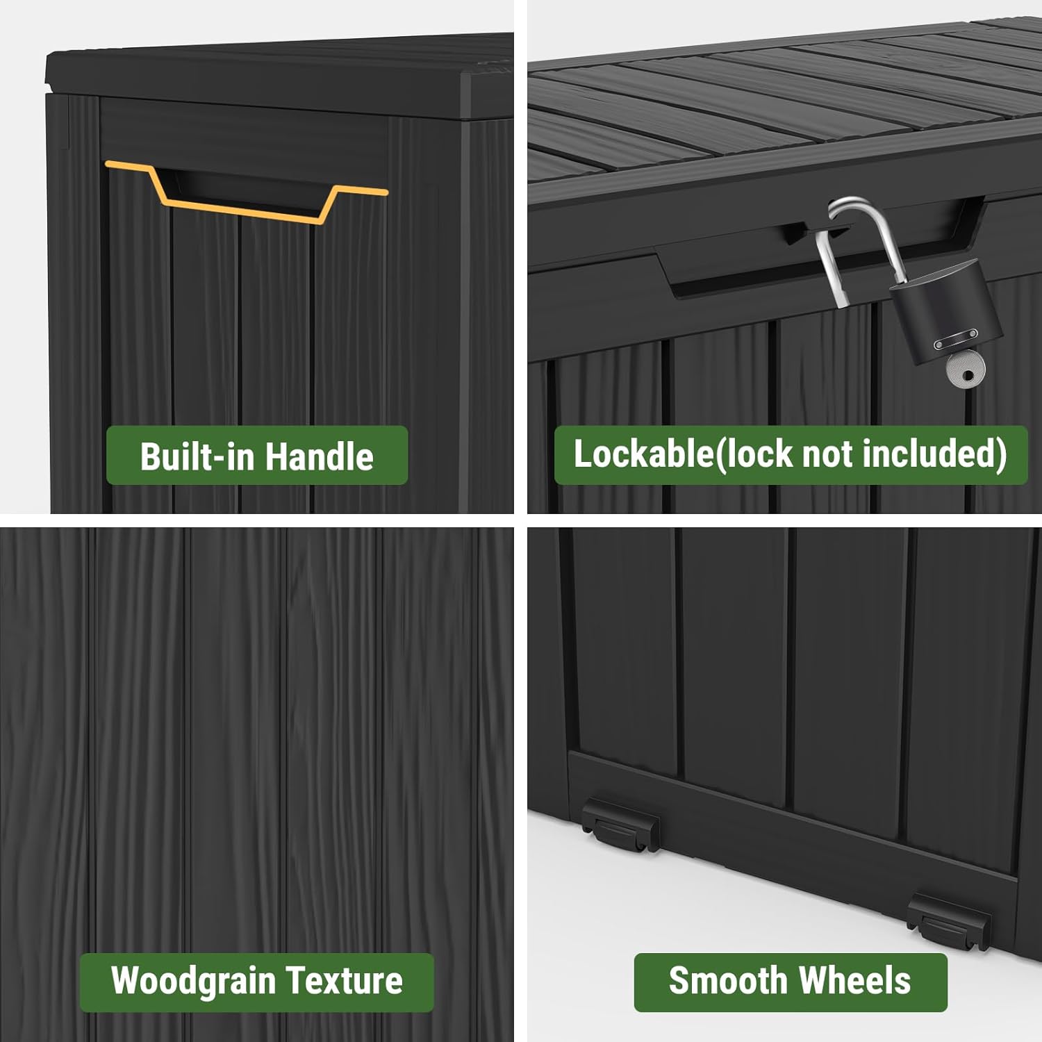 Mars Villa 72 Gallon Deck Box, Outdoor Storage Box Waterproof, Outside Resin Storage Bin for Patio Furniture Cushions, Pool Supplies, Garden Tools, UV-Resistant and Weatherproof, with 4 Wheels, Black-VerdiqueGarden