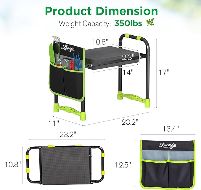 10.8” Wide Garden Kneeler and Seat, Heavy Duty Foldable Gardening Stool with Tool Belt Pouch, Portable Gardening Bench Chair for Seniors & Parents, Non-Slip & Easy Grip Design-VerdiqueGarden