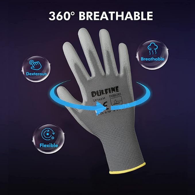Safety Work Gloves for Men PU Coated 60 Pairs Bulk Pack,Grey Seamless Knit Glove with thin Polyurethane Coated Smooth Grip on Palm & Fingers, for Men and Women, Ideal for General Duty Work (XX-Large)-VerdiqueGarden