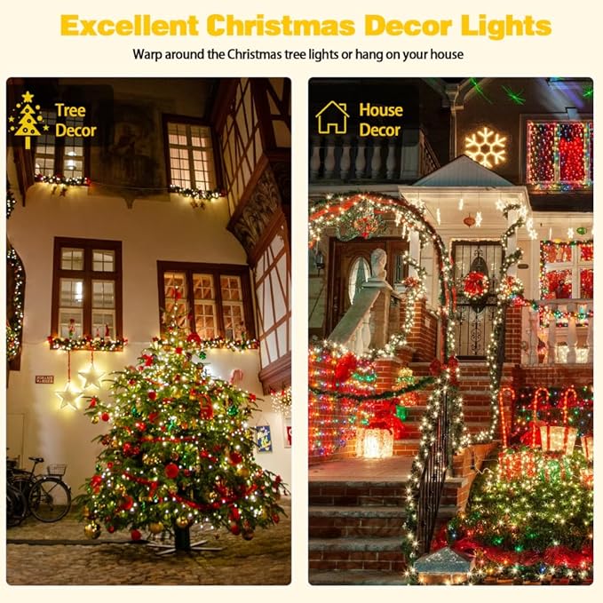 2 Pack 200 LED Solar String Lights for Outside, Solar Christmas Lights Outdoor Waterproof, Solar Outdoor String Light with 8 Lighting Modes for Xmas Tree Wedding Party Garden Decorations (Warm White)-VerdiqueGarden