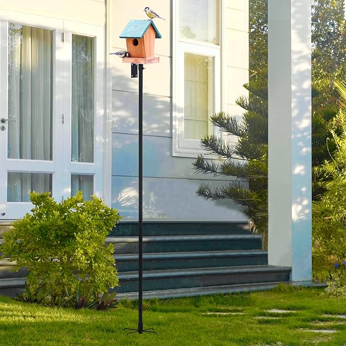 ERYTLLY Bird House Pole Mount Kit 96 Inch - Adjustable Hummingbird Bird Feeder Post Support Rod Universal Stand Set with 5 Prongs for Outdoor, Yard, Garden Decor, Black-VerdiqueGarden