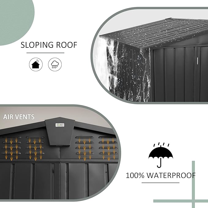 Domi Outdoor Storage Shed 8.2' x 6.2', Metal Steel Utility Tool Shed Storage House with Double Lockable Doors & Air Vent for Backyard Garden Patio Lawn-VerdiqueGarden