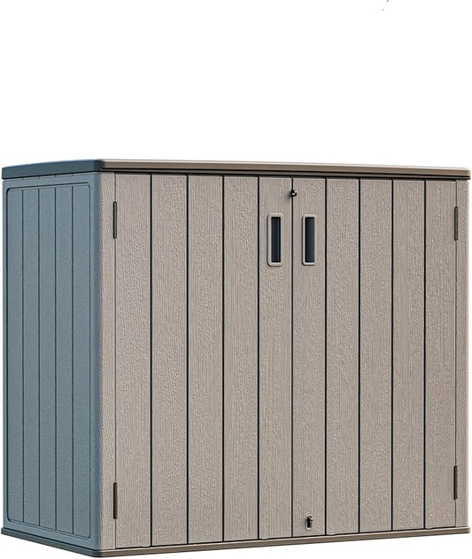HOMSPARK 37 Cu.Ft Outdoor Storage Shed Weather Resistant, Multi Functional | Double-Wall Resin Storage Sheds & Outdoor Storage Box Waterproof for Backyard Garden Patio Lawn (Shallow Coffee)-VerdiqueGarden