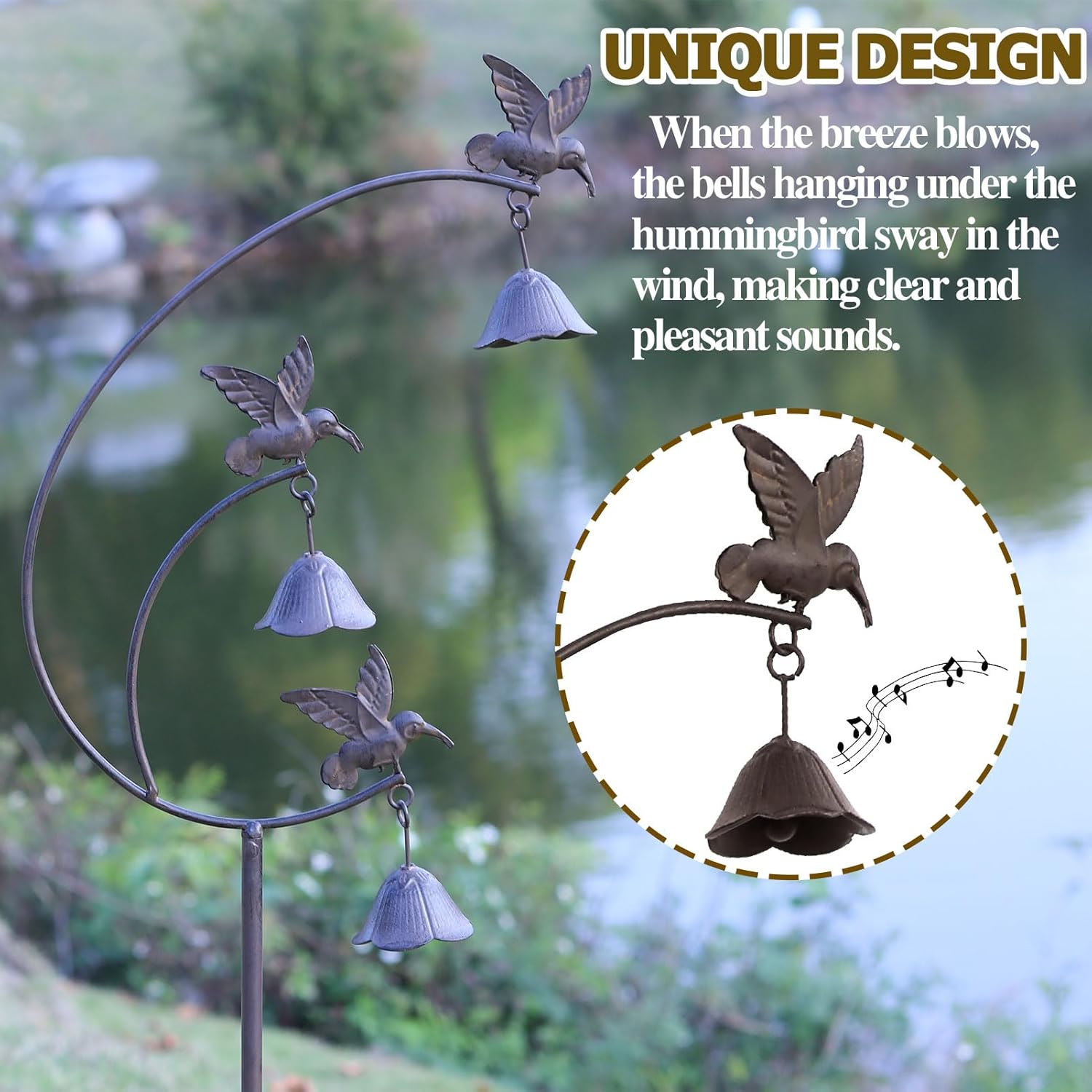 Gardens Metal Hummingbirds with Bells for Outside Garden Art,Decorative Garden Stakes-VerdiqueGarden