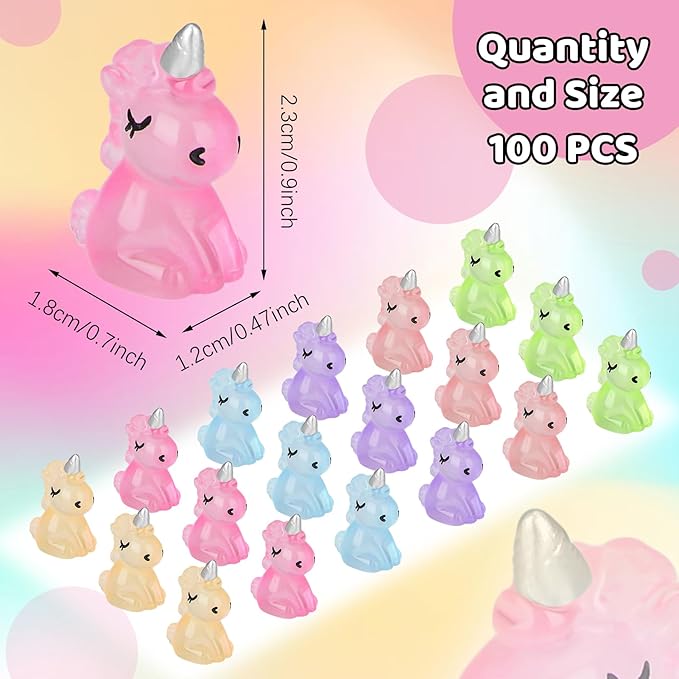 100 PCS Mini Resin Unicorn Luminous Tiny Unicorn Miniature Figurines Glow in The Dark Mini Resin Animals Suitable for DIY Cake Ornaments Crafts Moss Landscape Decoration-VerdiqueGarden