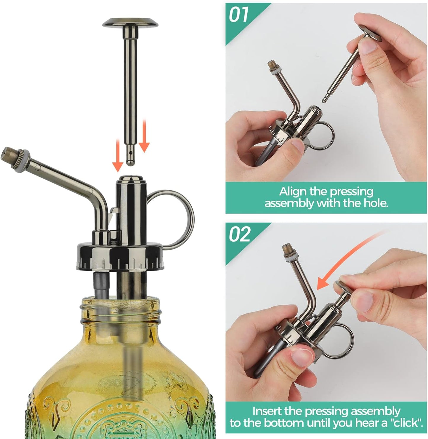 T4U Glass Plant Mister 200ML, Vintage Spray Bottle with Top Pump Fine Mist Garden Flower Sprayer Small Decorative Spritzer Watering Can Gift for Indoor Outdoor Succulent House Plant (Gradient Color)-VerdiqueGarden