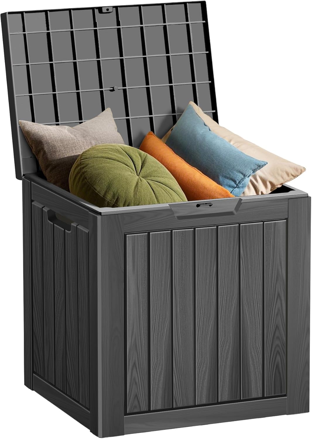 35 Gallon Resin Deck Box, Waterproof Outdoor Storage Bin for Patio, Poolside, and Garden, Lockable & UV-Resistant, Ideal for Small Spaces, Black-VerdiqueGarden