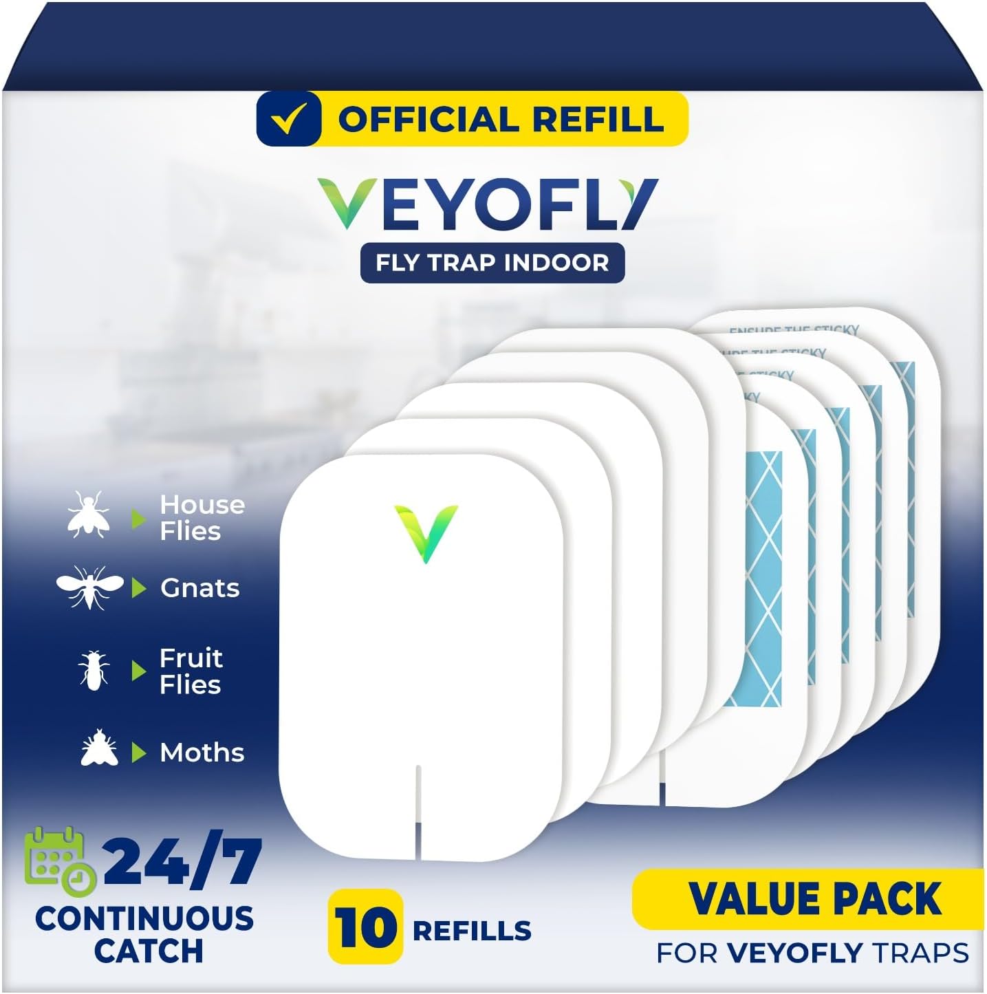 VEYOFLY Fly Trap Indoor Refill, Fruit Fly Traps for Indoors, Gnat Traps for House, Fly Catcher, Fly Trap, Plug in Catch for Fruit Flies, Moths, Gnats, Mosquito Trap (Pack of 10 Refills)-VerdiqueGarden