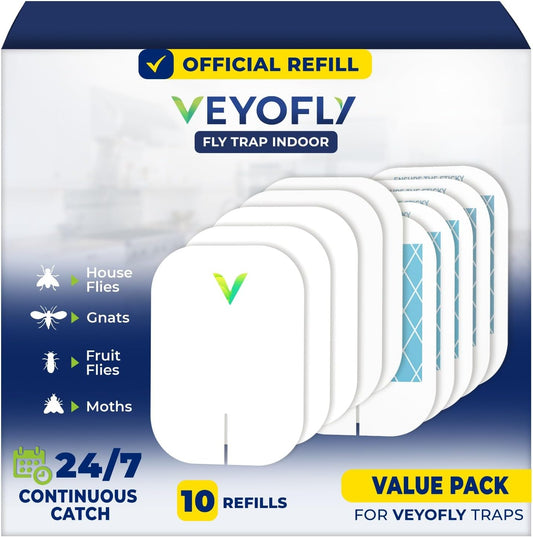 VEYOFLY Fly Trap Indoor Refill, Fruit Fly Traps for Indoors, Gnat Traps for House, Fly Catcher, Fly Trap, Plug in Catch for Fruit Flies, Moths, Gnats, Mosquito Trap (Pack of 10 Refills)-VerdiqueGarden