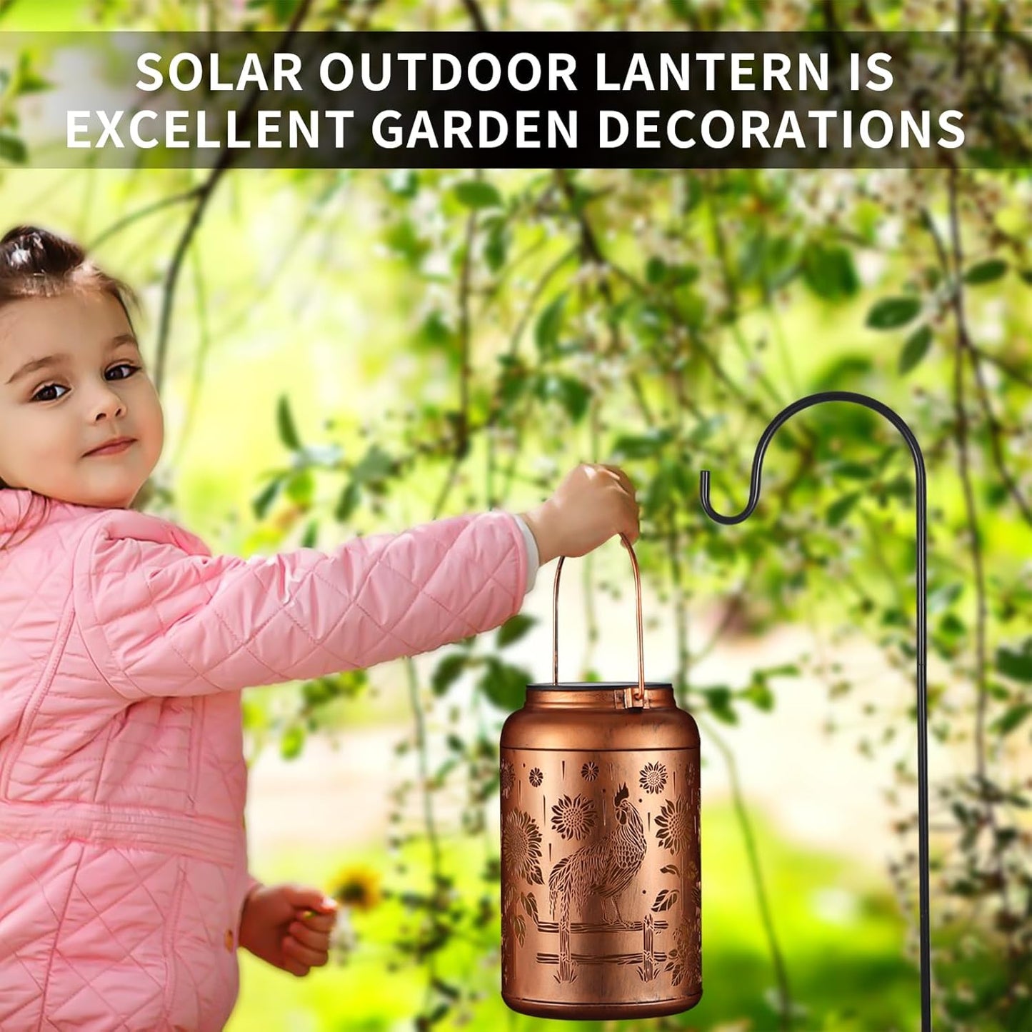 Solar Lanterns Outdoor Waterproof Hummingbird Garden Decor Christmas Gifts for Women Mom Grandma Hanging Lights Metal Decoration Outside for Yard, Patio,Backyard,Porch(Rooster)-VerdiqueGarden
