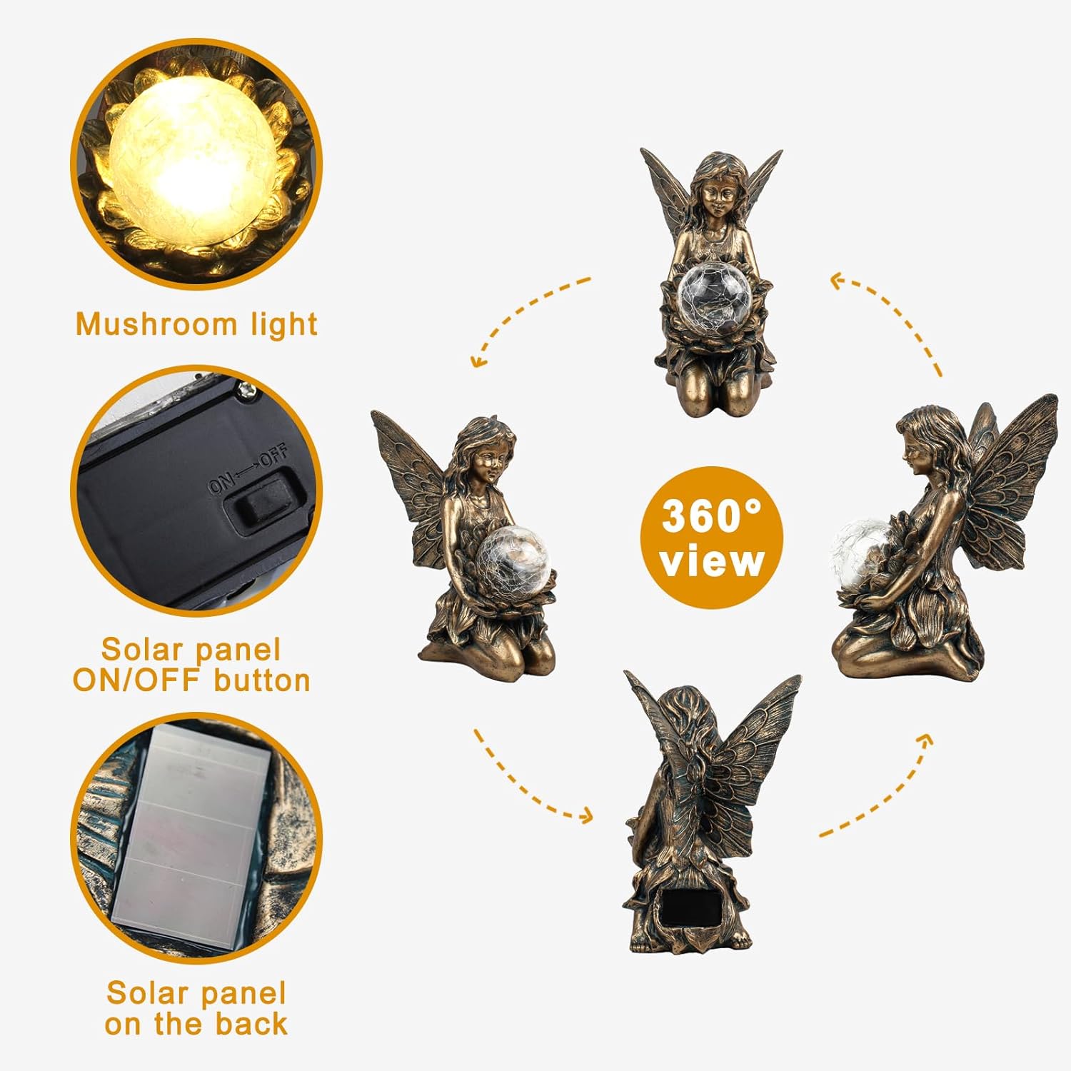 Garden Statues Outdoor Flower Fairy Decor,Solar Powered Outdoor Resin Statues-Patio Lawn Yard Porch, Funny Fairies Ornaments Figurines for Outside Garden Gifts,8.31 Inches Tall-VerdiqueGarden