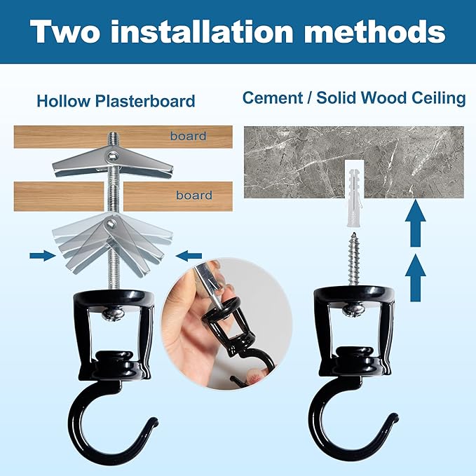 Ceiling Hooks for Hanging Plants (4 PCS Black),Heavy Duty Metal Plant Hooks, Screw in Hooks for Hanging Birdfeeders, Lamps, Planters, Outdoor Decorative Hooks up to 33 lbs-VerdiqueGarden