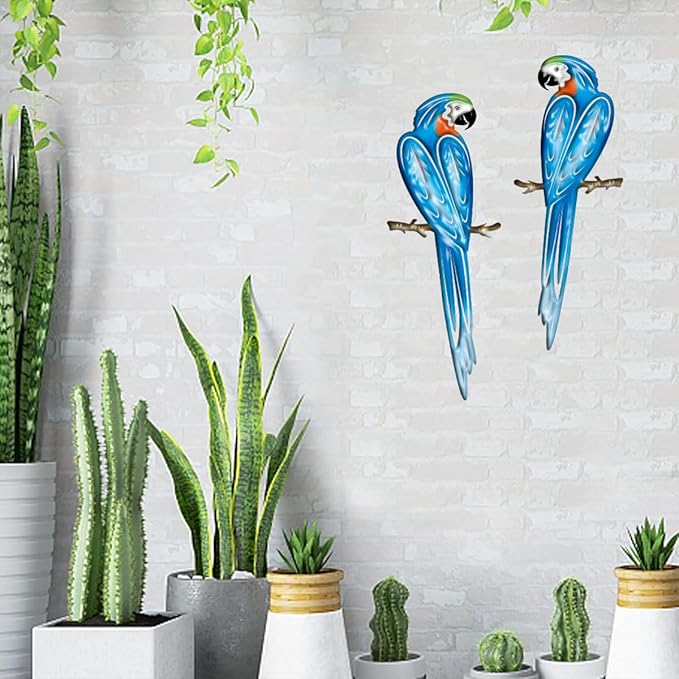 EiGreen Metal Bird Wall Art Decor 3D Outdoor parrot Sculpture, Hanging Decor Metal Wall Decor Suitable for Gardens Fence Patio Living Room Bedroom Yard Decor-VerdiqueGarden