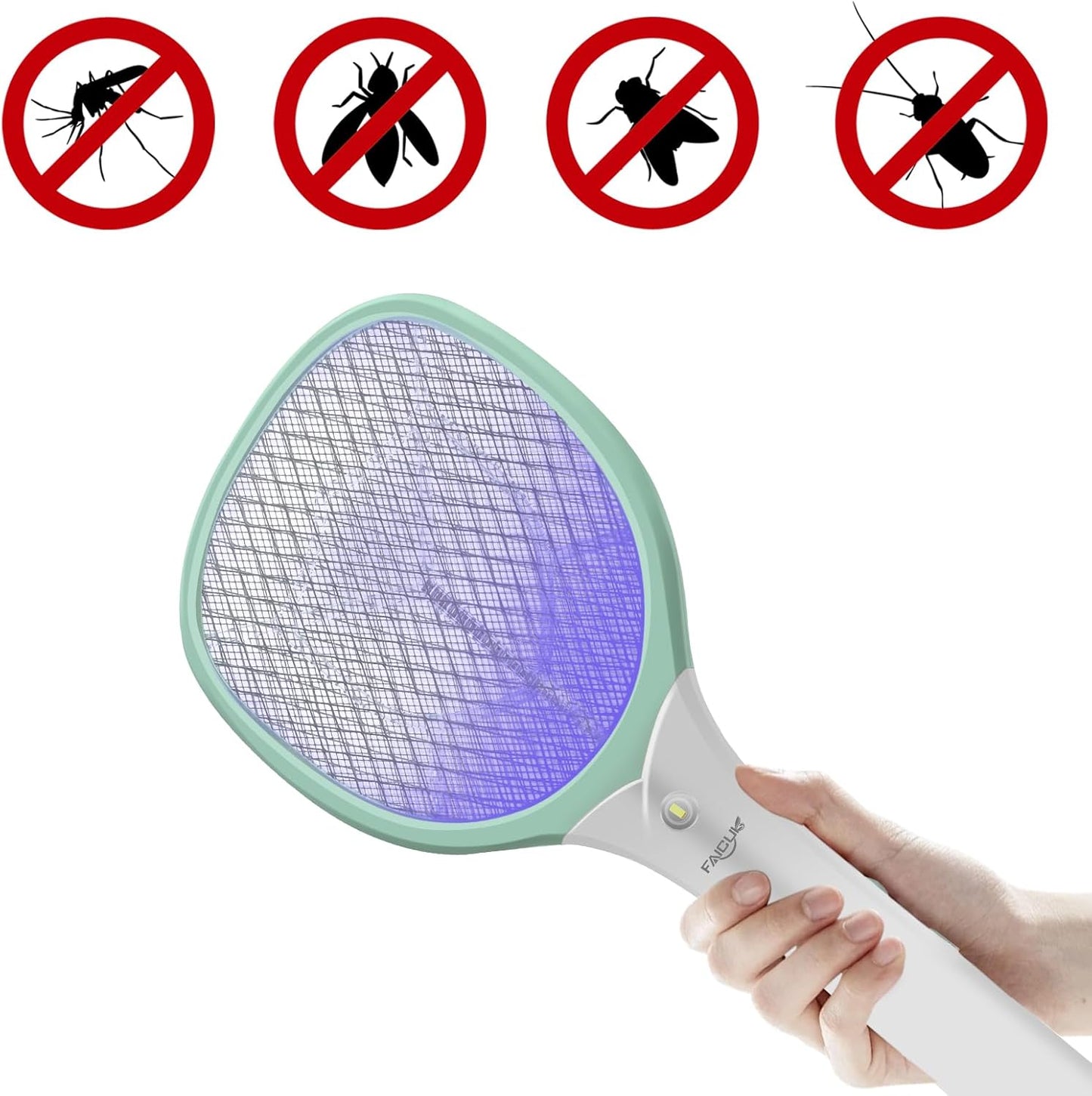 Faicuk Rechargeable Handheld Bug Zapper Racket 2 in 1 Electric Fly Swatter (2 in 1 Green)-VerdiqueGarden