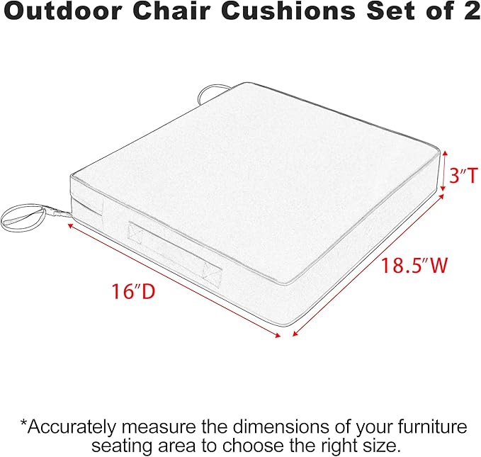 Favoyard Patio Chair Cushions 18.5 x 16 x 3 Inch Waterproof Outdoor Seat Cushions for Patio Furniture 3-Year Color Fastness Garden Sofa Couch Pads with Handle & Adjustable Straps Set of 2, Blue-VerdiqueGarden
