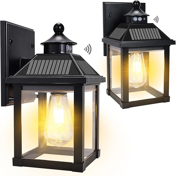 Solar Wall Lights Outdoor, Dusk to Dawn Solar Sconces, Motion Sensor Porch Lights Waterproof with 3 Lighting Modes, Exterior Wall Lantern Outside for Patio Garage Entryway Garden Shed-VerdiqueGarden