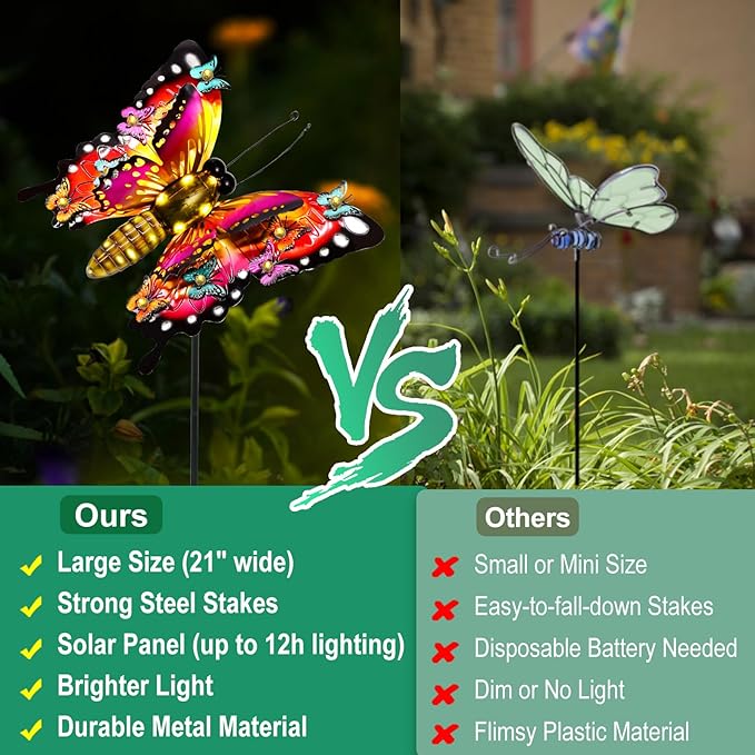 Solar Garden Lights, Outdoor Butterfly Garden Decor Large 41" Metal Decorative Garden Stake Lights, Waterproof Butterfly Decoration for Outside Patio Yard Porch Birthday Gardening Gifts for Mom Women-VerdiqueGarden