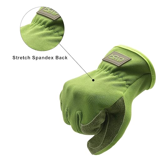 HLDD HANDLANDY Leather Work Gloves for Men & Women, Cowhide Gardening Gloves Utility Work Gloves, Mechanic Construction Driver Gloves (M, Green)-VerdiqueGarden