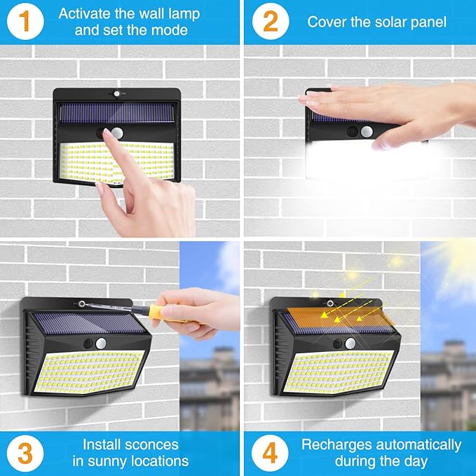 Solar Lights Outdoor, [138 LED/8 Packs] Solar Motion Sensor Security Lights with 3 Lighting Modes Solar Wall Lights Waterproof Solar Powered Lights Outside for Garden Fence Yard Deck Garage-VerdiqueGarden