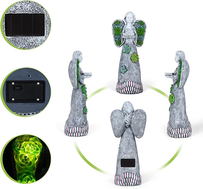 Garden Angels Statue-Solar Angel Statues Cemetery Decoration- Outdoor Memorial Pray Angels Figurine for Patio Lawn Yard Porch Decorations,10.24 Inches-VerdiqueGarden