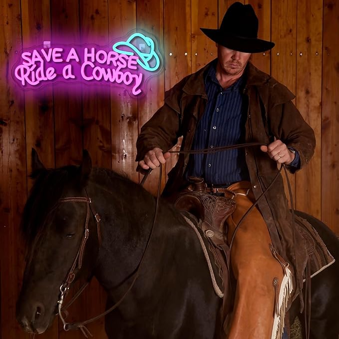 WLHOPE Save A Horse Ride A Cowboy Neon Sign Adjustable Brightness Led Sign,Neon Signs for Wall Decor,Connectivity Via USB Licked Neon Light for Bedroom Home Bar Club Hotel Party Decor-VerdiqueGarden