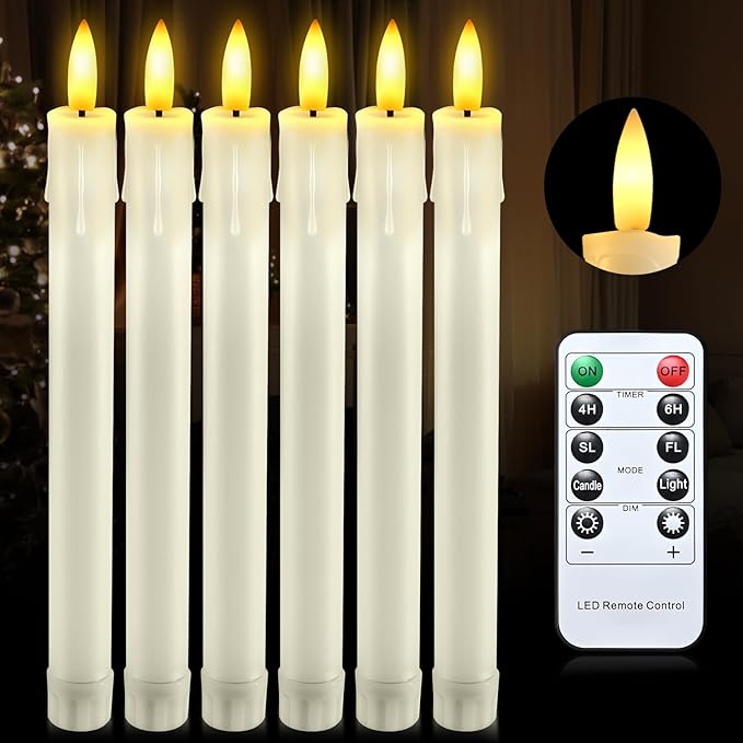 JOSU 6 Pack Flameless Candles with Remote Control Timer, Flickering LED Taper Candles Battery Operated, Christmas Window Light for Candleholder for Home Decor Thanksgiving Wedding Decoration-VerdiqueGarden