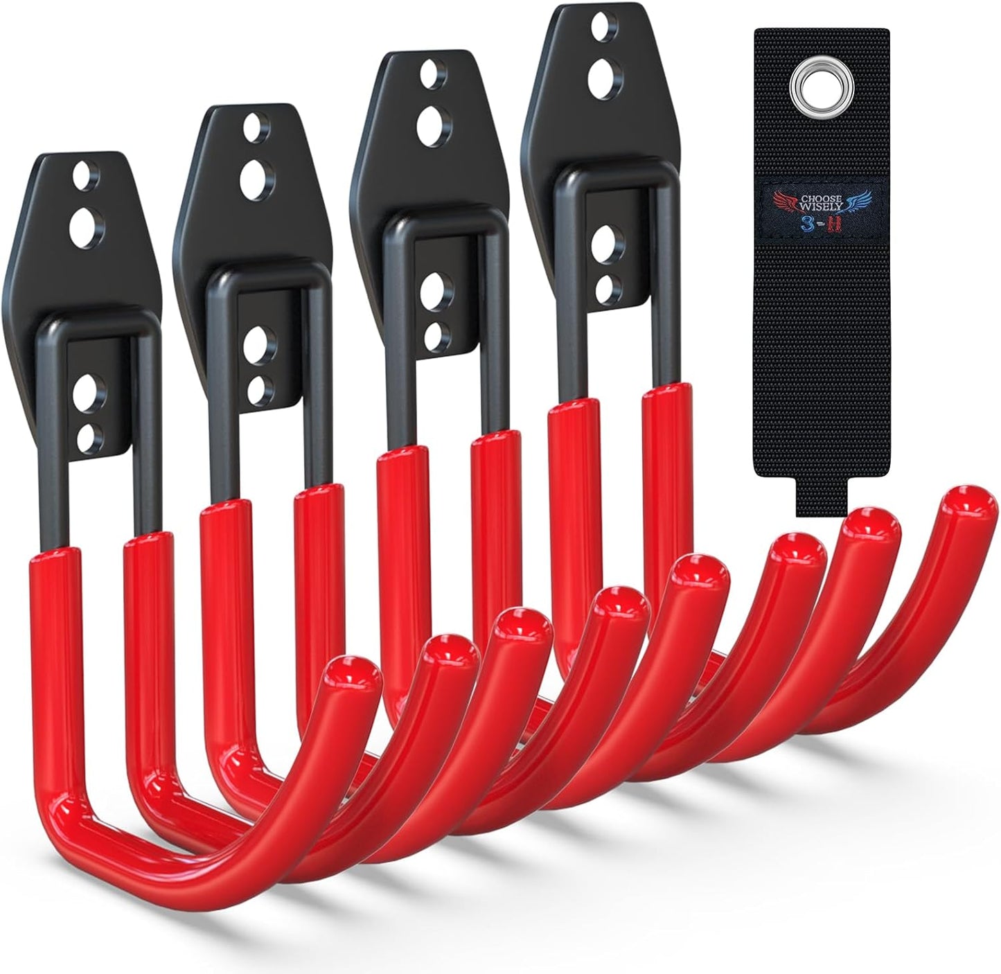 3-H Garden Hose Holder Wall Mount 4 Pack,Solid Steel Hose Hanger,Water Hose Holders for Outside,Perfect for Hanging Outdoor Air Hose,Ropes,Pipes,Garden Tools,Ladders,Bikes,Bulk Items(Red)-VerdiqueGarden