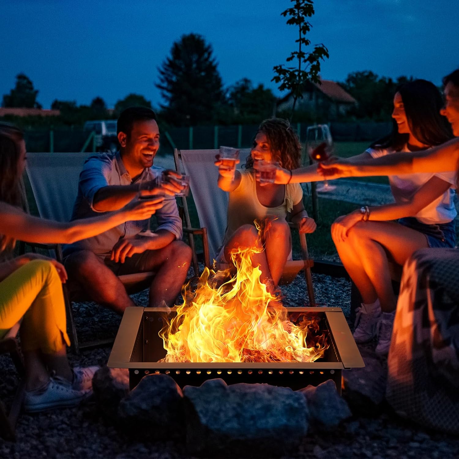 36 inch Square Fire Pit Ring, Heavy Duty Firepit Ring, DIY Campfire Insert Above or In-Ground, for Outdoor, Camping, and Bonfires-VerdiqueGarden