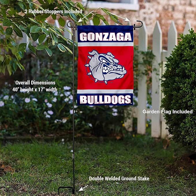 College Flags & Banners Co. Gonzaga Bulldogs Garden Flag with Pole Stand Holder-VerdiqueGarden
