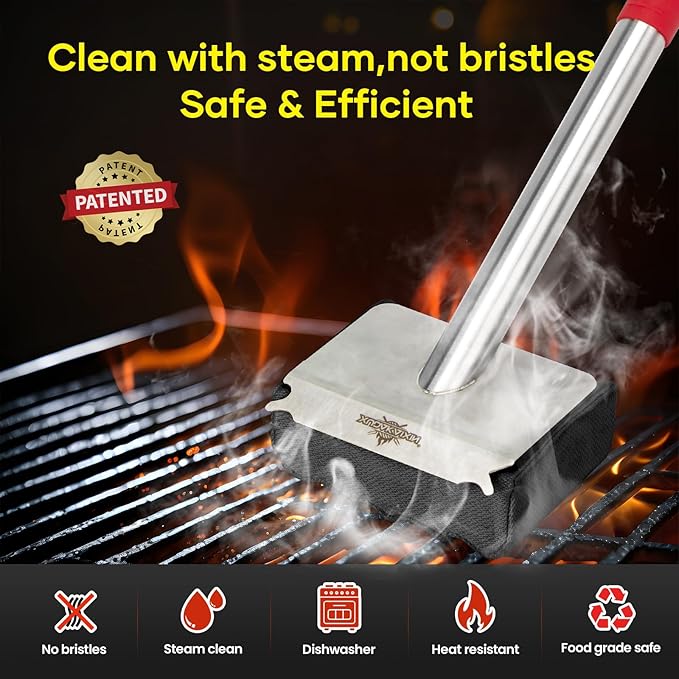 Grill Brush Bristle Free,Unique Wave pad for Cast Iron/Stainless-Steel Grates, (Only Replaceable Cleaning Head No Grill Brush)-VerdiqueGarden