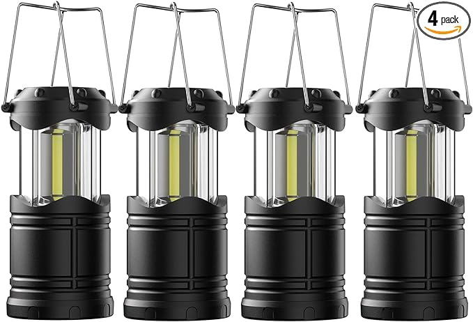 Lichamp LED Camping Lantern, 4 Pack Battery Powered Flashlight for Power Outages, Portable Collapsible Hanging Light Essential for Home, Outdoor, Emergency Lamp Survival Kit Gear for Hurricane, Black-VerdiqueGarden