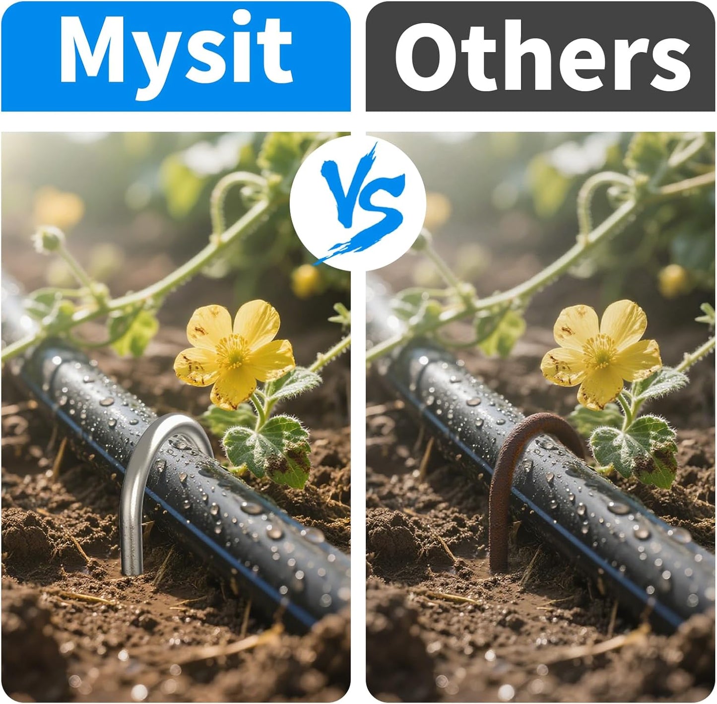 MySit 25 Pack 12 Inch Garden Stakes Heavy Duty 11 Gauge Galvanized Yard Staples U Pegs Fences Drip Irrigation Securing Stakes 1/2-Inch to 1-5/8-Inch Loop Stake for Anchoring Lawn Drippers Soaker Hose-VerdiqueGarden