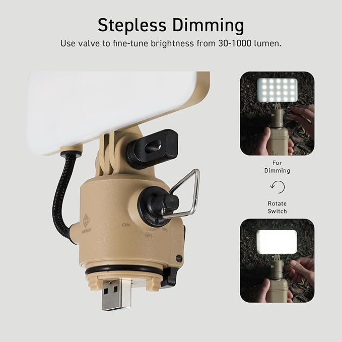 ELECOM NESTOUT Outdoor Camping LED Panel Flashlight w/ Mini Tripod, Dimmable USB Powered LED Light, IP44 Water Dust Resistant, 30-1000 Lumen, Portable Lantern for NESTOUT Power Bank, Beige (Flash-1)-VerdiqueGarden