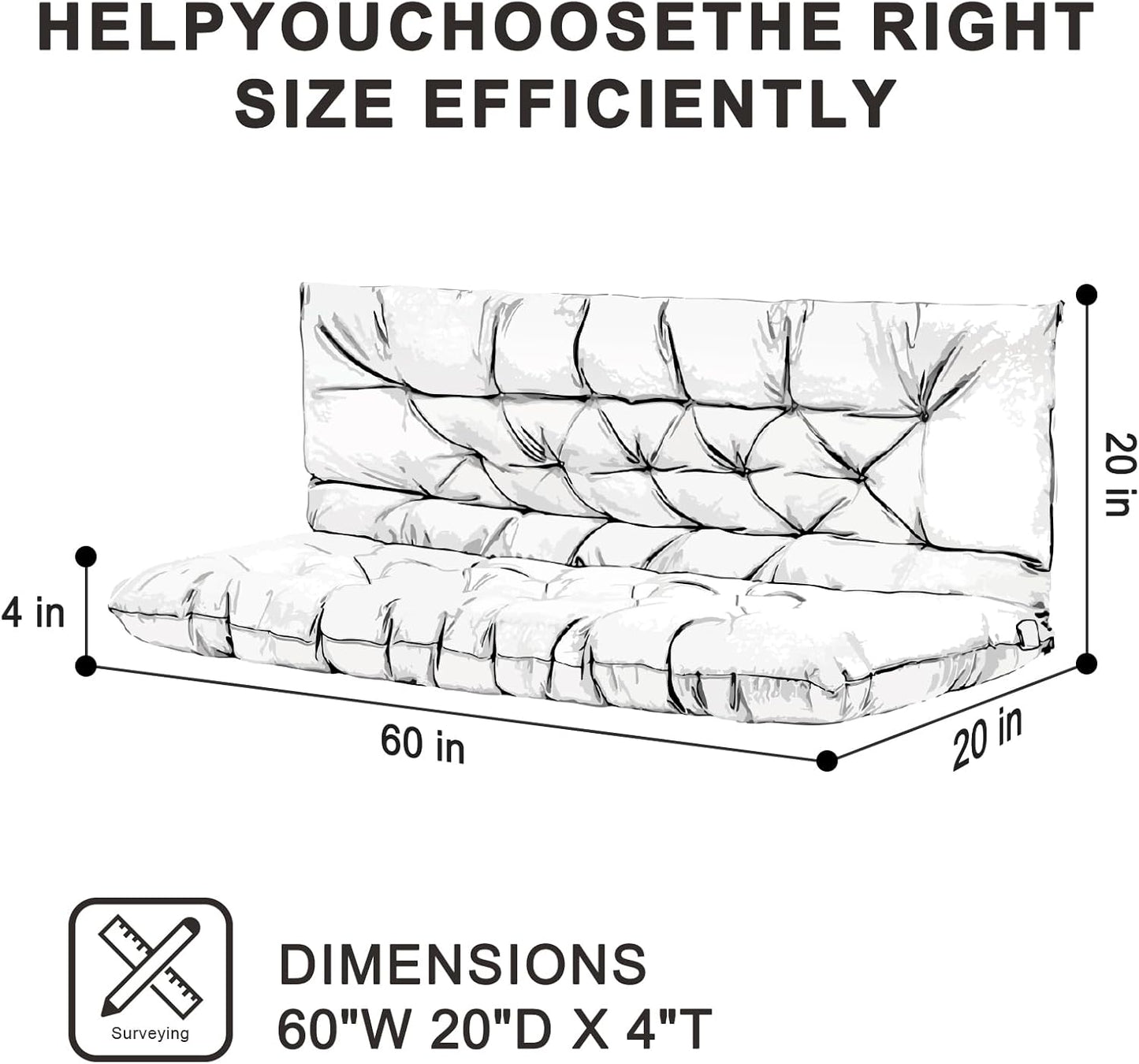 Outdoor Swing Cushions,Waterproof Swing Cushions 3 Seater Replacement with Backrest,Outdoor Thickened Bench Cushion with Ties for Porch,Patio,Backyard,Garden and Lawn (Khaki 60 * 40 in)-VerdiqueGarden