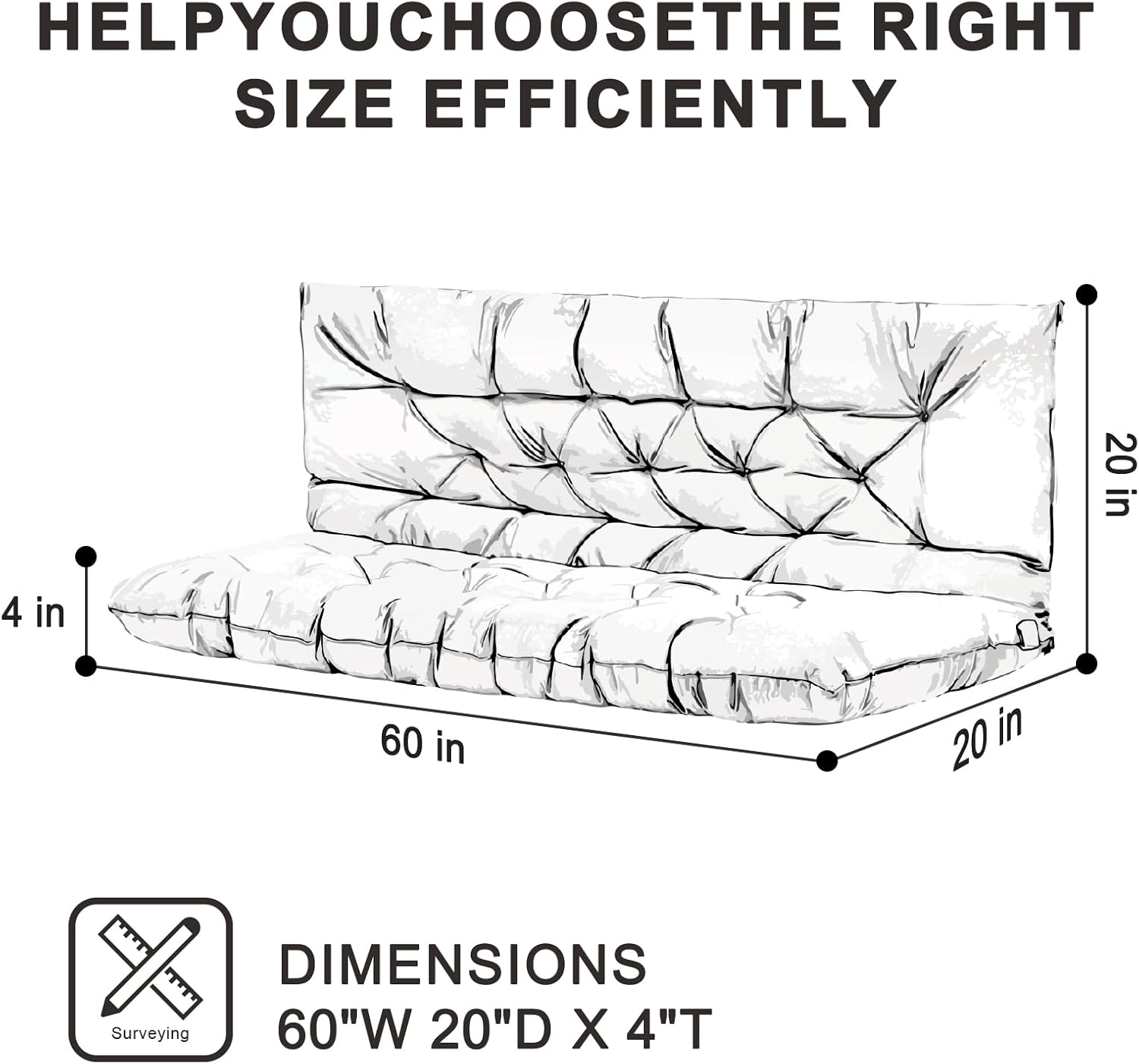 Outdoor Swing Cushions,Waterproof Swing Cushions 3 Seater Replacement with Backrest,Outdoor Thickened Bench Cushion with Ties for Porch,Patio,Backyard,Garden and Lawn (Khaki 60 * 40 in)-VerdiqueGarden