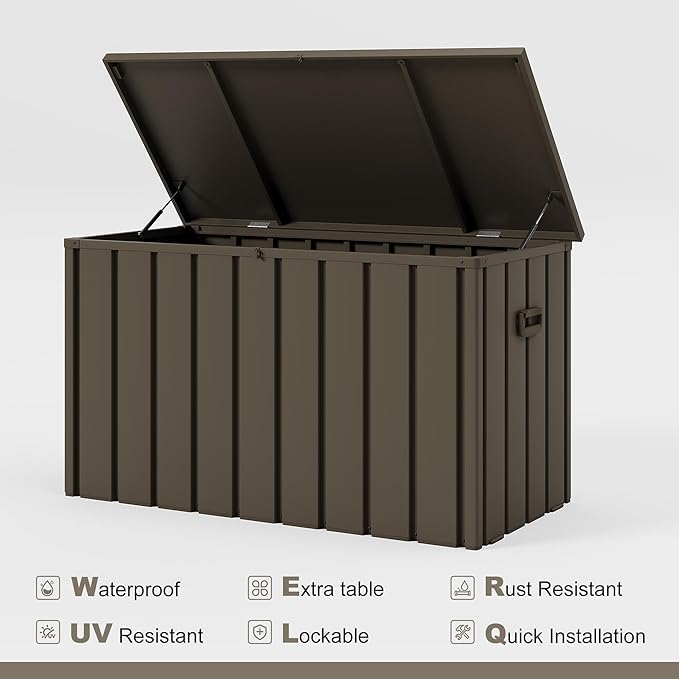 PURPLE LEAF Outdoor Deck Box 160 Gallon Waterproof Lockable Storage Box Container with Lid Deck Organization for Patio Cushions Side Table Pool Accessories Garden Tools, Brown-VerdiqueGarden