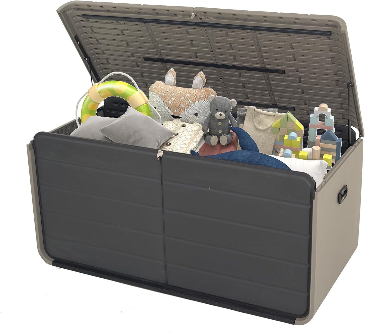 Resin Deck Box 160 Gallons, Large Heavy-Duty Outdoor Storage Box, Lockable & Waterproof Patio Outside Storage Box for Patio Furniture, Tools, Pool Supplies-VerdiqueGarden