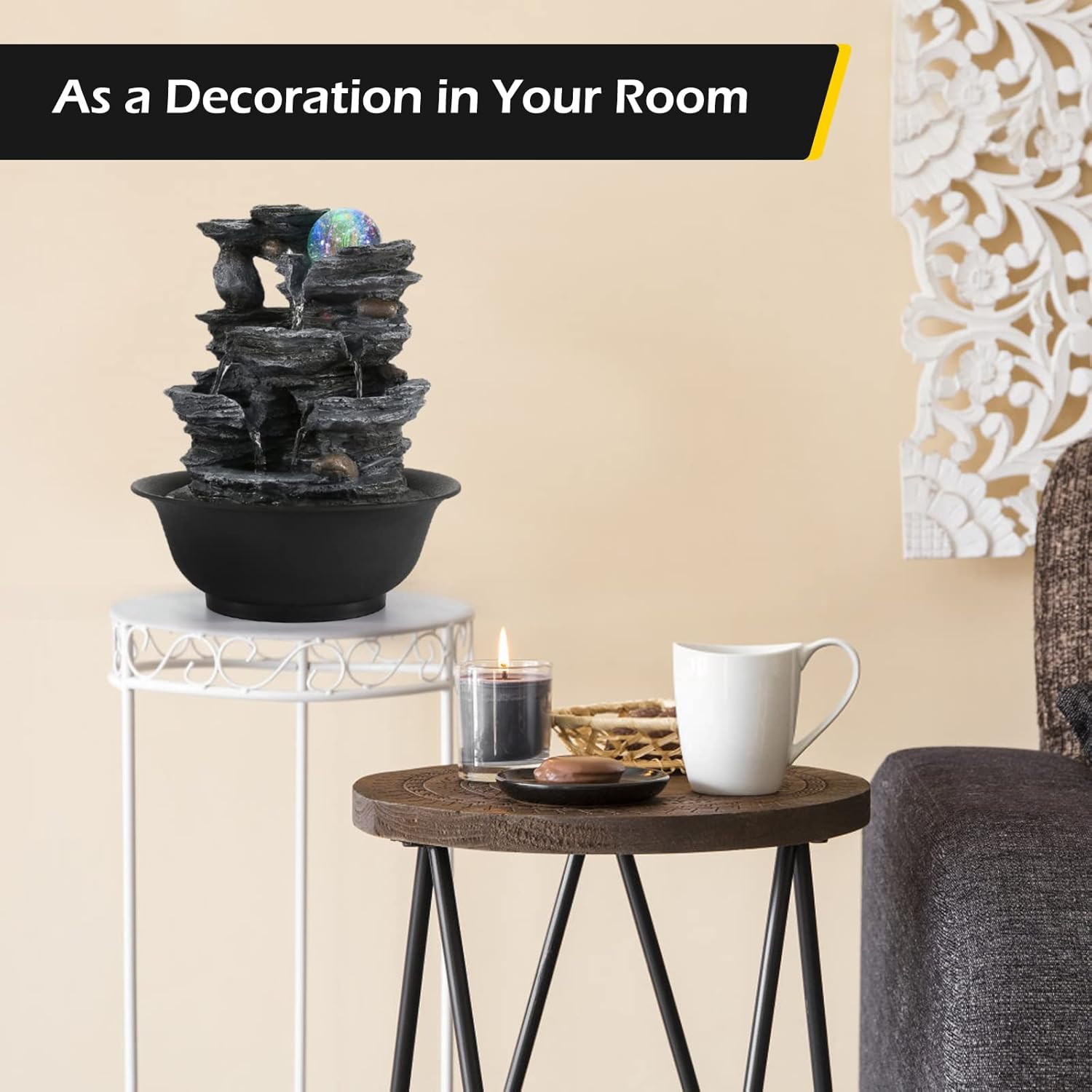 Dyna-Living Tabletop Water Fountain Indoor Waterfalls Fountains with Colored LED Light Decorative Feng Shui Tabletop Fountain with Automatic Pump Best Home Gifts for Friends or Family-VerdiqueGarden