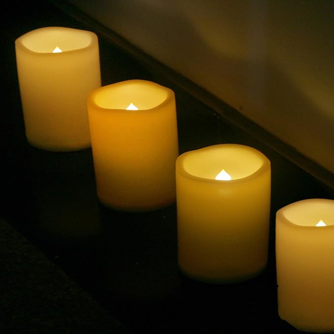 Waterproof Outdoor Battery Operated Flameless Pillar Candles with Timer White Plastic Realistic Flickering Fake Electric LED Lights for Lantern Garden Wedding Christmas Decorations 3”x4” 6 Pack-VerdiqueGarden
