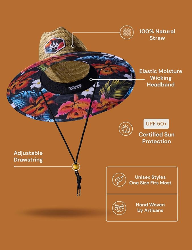 Straw Hat for Men & Women | Lifeguard Hat, Beach Hat & Sun Hat | UPF 50+ Wide Brim for Sun Protection | One Size | Hemlock-VerdiqueGarden