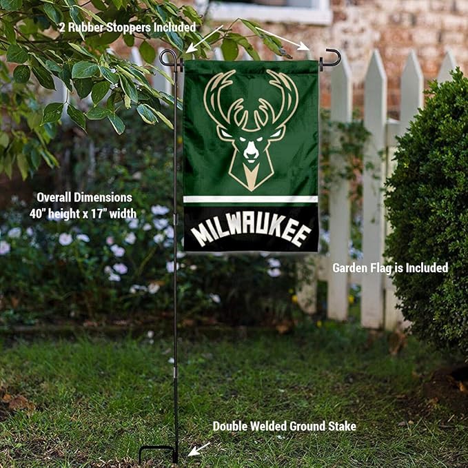 WinCraft Milwaukee Bucks Garden Flag with Stand Holder-VerdiqueGarden